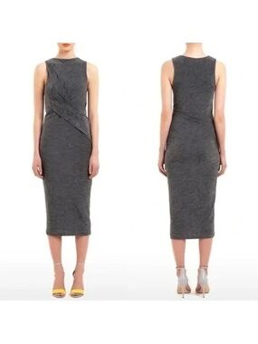 T BY ALEXANDER WANG Marled Jersey Reversible Twist Midi Dress Gray Size Small